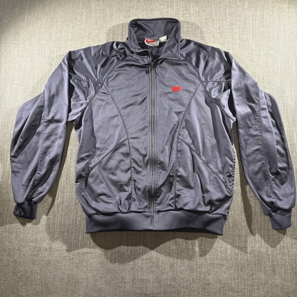 Nike Jacket Men's Large Vintage 90s Track Zip Up Y2K Grey Tag, Navy Blue